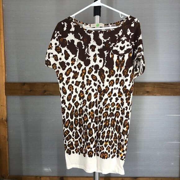 Stella McCartney Leopard Print Cream Brown Orange‎ Scoopneck Tunic Top Sz S/M - Picture 1 of 9
